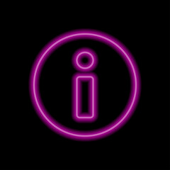Information sign simple icon. Flat desing. Purple neon on black background.ai