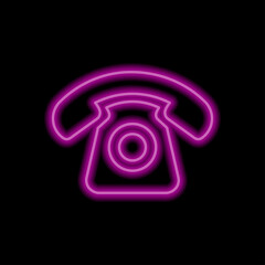 Old, retro phone simple icon. Flat desing. Purple neon on black background.ai