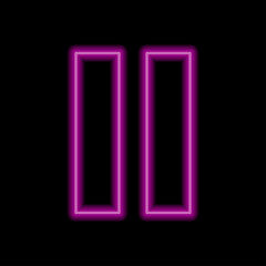 Pause simple icon vector. Flat desing. Purple neon on black background.ai