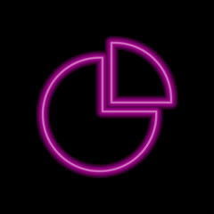 Pie Chart simple icon. Flat desing. Purple neon on black background.ai