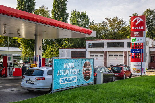 Warsaw, Poland - August 28, 2021: PKN Orlen gas station in Warsaw city