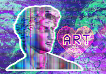David love art, neon glitch style, 3d render