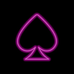 Spades simple icon. Flat desing. Purple neon on black background.ai