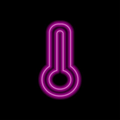 Thermometer temperature simple icon. Flat desing. Purple neon on black background.ai