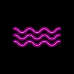 Water waves simple icon. Flat desing. Purple neon on black background.ai