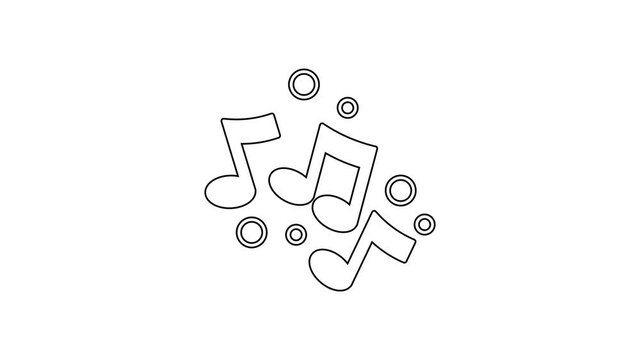 Black line Music note, tone icon isolated on white background. 4K Video motion graphic animation