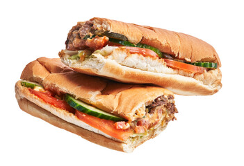  Two meat sandwiches over white isolated background