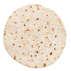  One mexican burrito tortilla over white isolated background