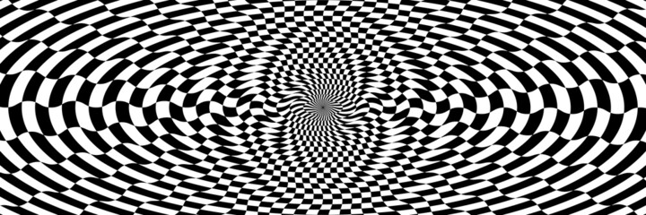 Vector abstract background. Simple  illustration with optical illusion, op art. Long horizontal banner.