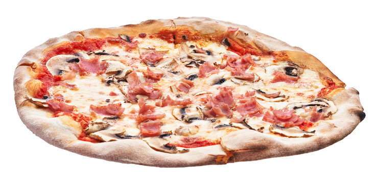  Single prosciutto e funghi italian pizza isolated over white background