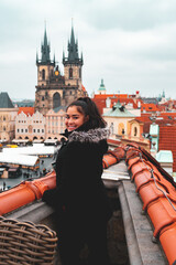 Beautiful Girl Fur Hood City Prague