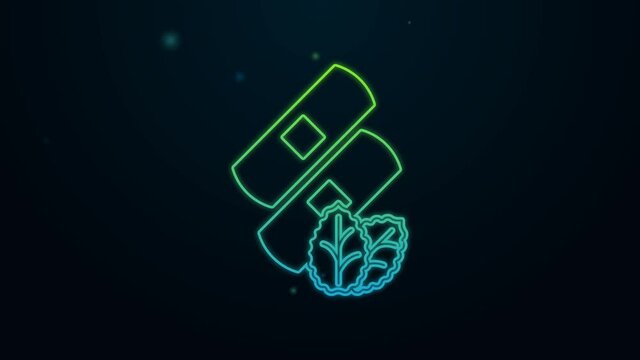 Glowing neon line Medical nicotine patches icon isolated on black background. Anti-tobacco medical plaster. 4K Video motion graphic animation