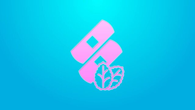 Pink line Medical nicotine patches icon isolated on blue background. Anti-tobacco medical plaster. 4K Video motion graphic animation