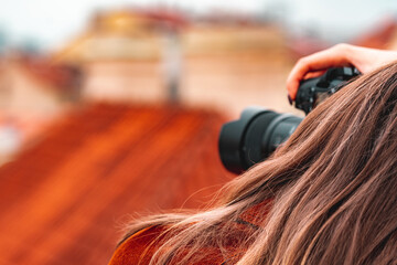 Woman City Prague Tourist Photographer