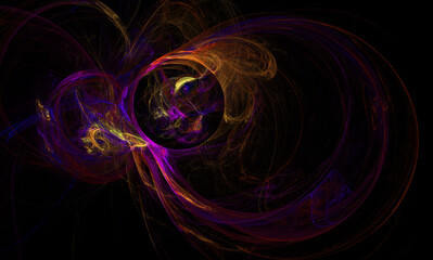 Fantastic light effect. Mystical colored light lines on a black background. Footage, screensaver.