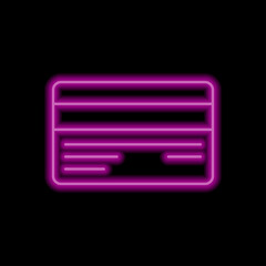 Credit card simple icon vector. Flat desing. Purple neon on black background.ai