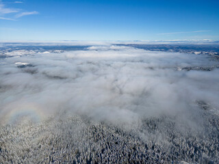 Aerial winter view of Rila Mountain near of Borovets, Bulgaria