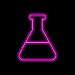 Flask simple icon vector. Flat desing. Purple neon on black background.ai
