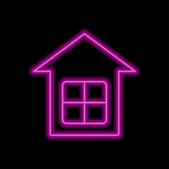 House simple icon. Flat desing. Purple neon on black background.ai