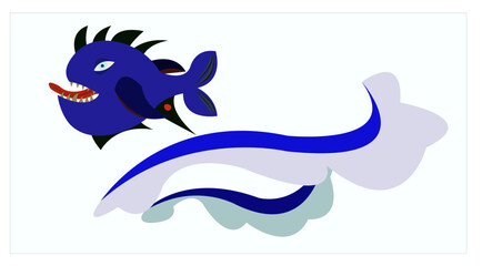 A fish jumping on sea or ocean waves. This illustration can be useful as a logo for fishing business or water fun establishments. Vector illustration.
