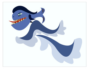 A fish swimming in waves of a sea or an ocean.  Can be used as a logo or a concept for fishing business and sea fun establishments. Vector illustration.