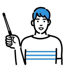 指し棒で解説をしている男性