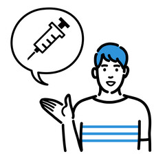 ワクチン、予防接種の説明をしている若い男性