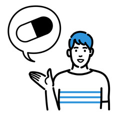 薬の説明をしている若い男性