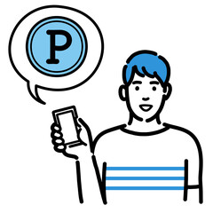 スマートフォンを持ってポイントの説明をしている若い男性