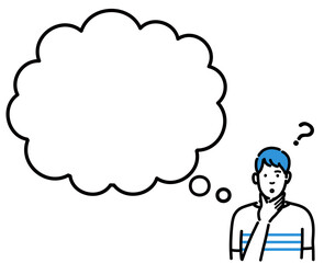 吹き出し　考えている若い男性