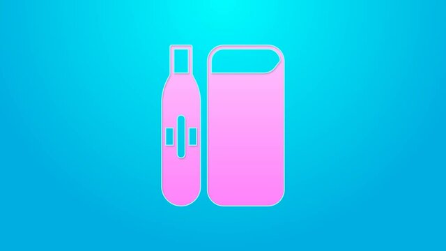 Pink line Electronic cigarette icon isolated on blue background. Vape smoking tool. Vaporizer Device. 4K Video motion graphic animation