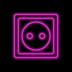 Power socket simple icon vector. Flat desing. Purple neon on black background.ai