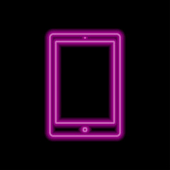 Tablet simple icon vector. Flat desing. Purple neon on black background.ai