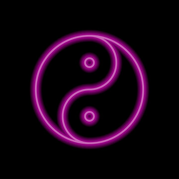 Yin Yang simple icon vector. Flat desing. Purple neon on black background.ai