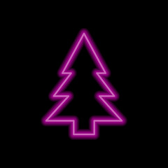 Fototapeta na wymiar Christmas tree simple icon vector. Flat desing. Purple neon on black background.ai