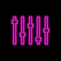 Equalizer slider simple icon. Flat desing. Purple neon on black background.ai