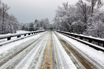 Fototapeta premium Bridge in Winter Snow Scene