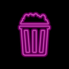 Popcorn simple icon vector. Flat desing. Purple neon on black background.ai