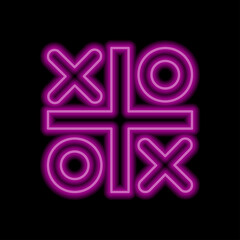 Tic tac toe simple icon vector. Flat desing. Purple neon on black background.ai