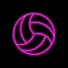 Volleyball simple icon vector. Flat desing. Purple neon on black background.ai