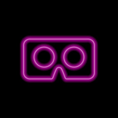 Vr cardboard simple icon. Flat desing. Purple neon on black background.ai