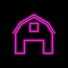 Barn simple icon. Flat desing. Purple neon on black background.ai