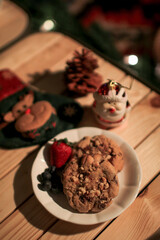 Chocolate cookies on dark background. Freshly baked. Selective Focus with Copy space.
