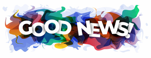 The phrase "Good News" on an abstract colorful background. Vector illustration.