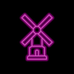 Mill simple icon. Flat desing. Purple neon on black background.ai