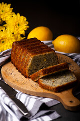 Delicious poppy seed cake with lemon home tea coffee dessert sweet yellow food