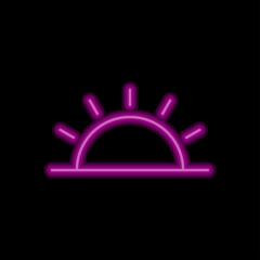 Sunrise simple icon. Flat desing. Purple neon on black background.ai