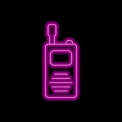 Walkie talkie simple icon. Flat desing. Purple neon on black background.ai