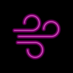 Wind simple icon. Flat desing. Purple neon on black background.ai