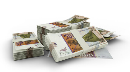 3D rendering of Stack of Macedonian denar notes isolated on white background